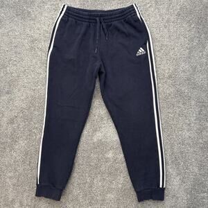 Adidas Pants Mens Large Navy Blue Three Stripe Joggers Athletic Pockets GK8823